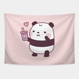 Cute Panda Loves Taro Bubble Tea Tapestry