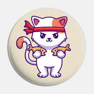 Cute Cat Holding Fish (2) Pin