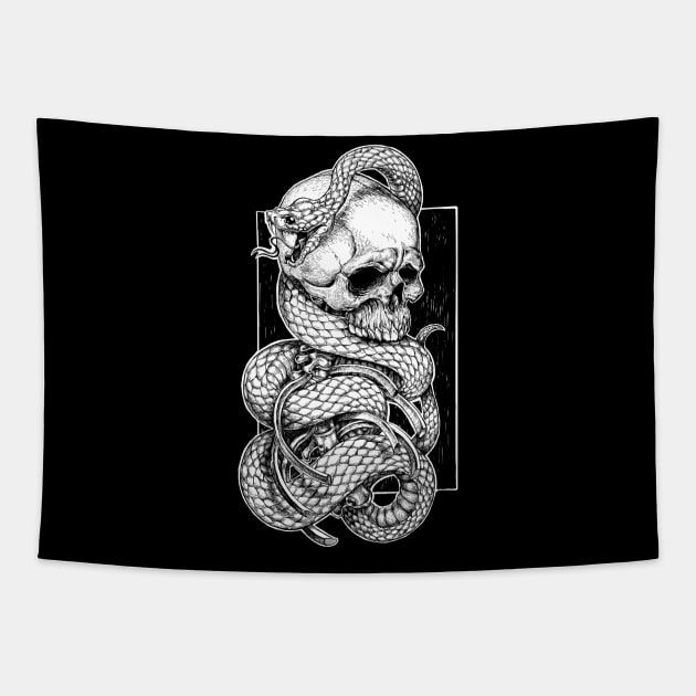 snake & skull (white) Tapestry by Flyfish