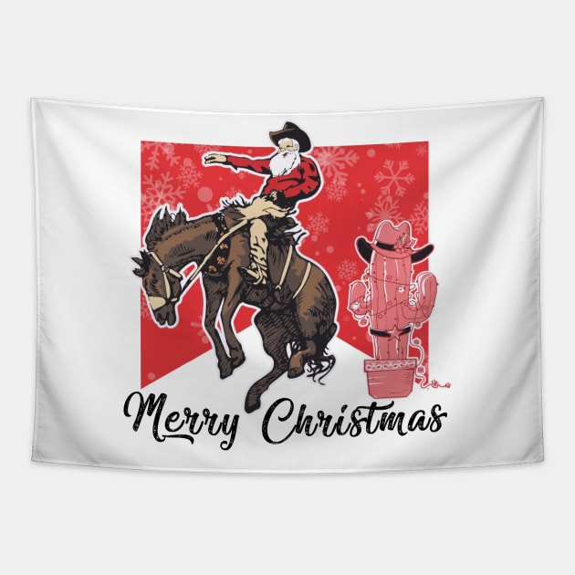 Merry Christmas Santa Cowboy Tapestry by JanaeLarson