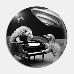Pangolin playing piano in space Pin