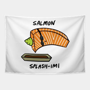 Salmon Splash-imi Diving Into Soy Sauce Tapestry