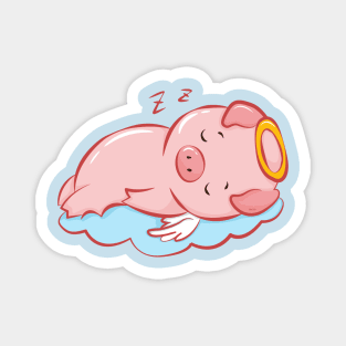 Cute Pink Piggy Angel Sleeping on a Cloud Magnet