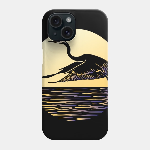 Great Blue Heron Flying in front of Sun Phone Case by LucentJourneys