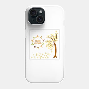 Happy Autumn in a circle of leaves with a tree of fall leaves. Phone Case