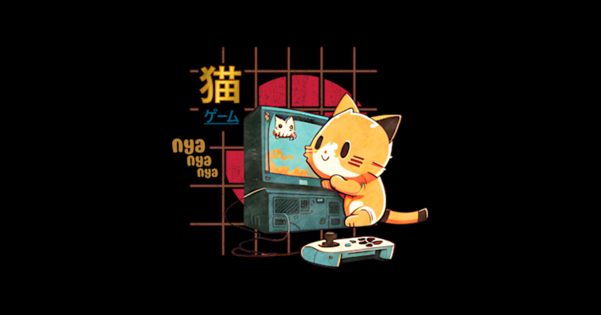 cat and game japanese kawaii little orange cat Game Sticker