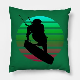 Kitesurfing Female Rider Silhouette Retro Sunset Pillow