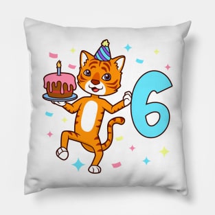 I am 6 with tiger - boy birthday 6 years old Pillow