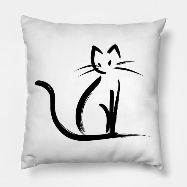 Stick figure cat in black ink Pillow by WelshDesigns