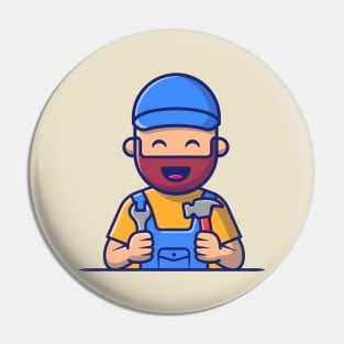 Handyman Holding Hammer And Wrench Pin