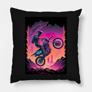 Cyber Future Dirt Bike With Neon Colors Pillow