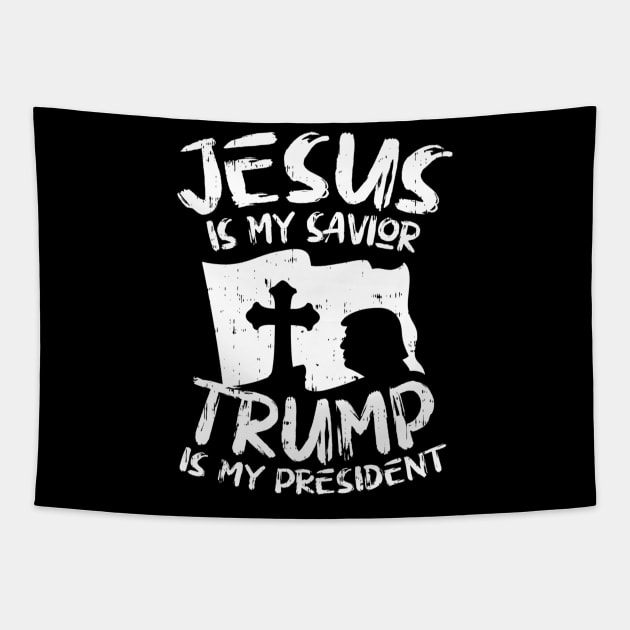 Jesus My Savior Trump President US Flag Cross Christian 2020 Tapestry by cedricchungerxc