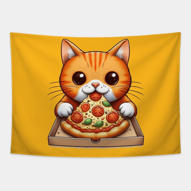 Cat Eating Pizza Tapestry by PetitMuseau