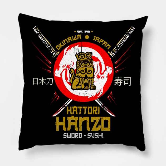 Hattori Hanzo Sword & Sushi Classic Pillow by Karate Panda