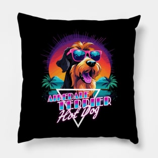 Retro Wave Airdale Terrier Hot Dog Shirt Pillow