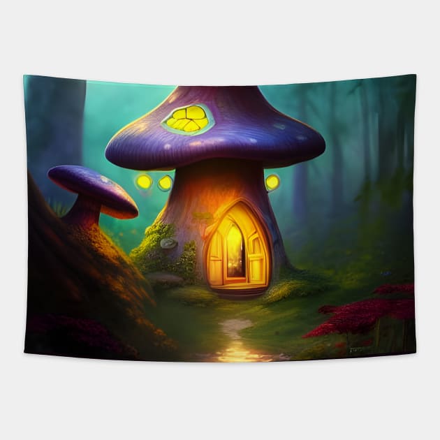 Enchanting Home for Sale (3) - Magic Mushroom House Tapestry by TheThirdEye