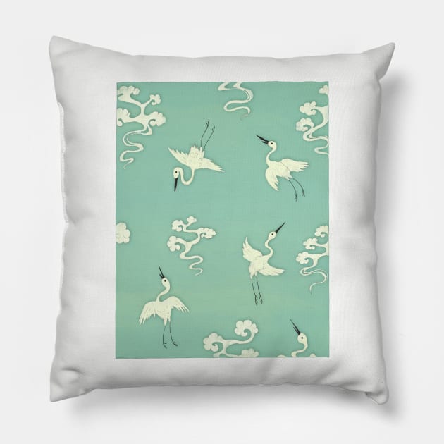 Motif of a Maebyeong (plum bottle) with cranes and clouds Pillow by LeahHa