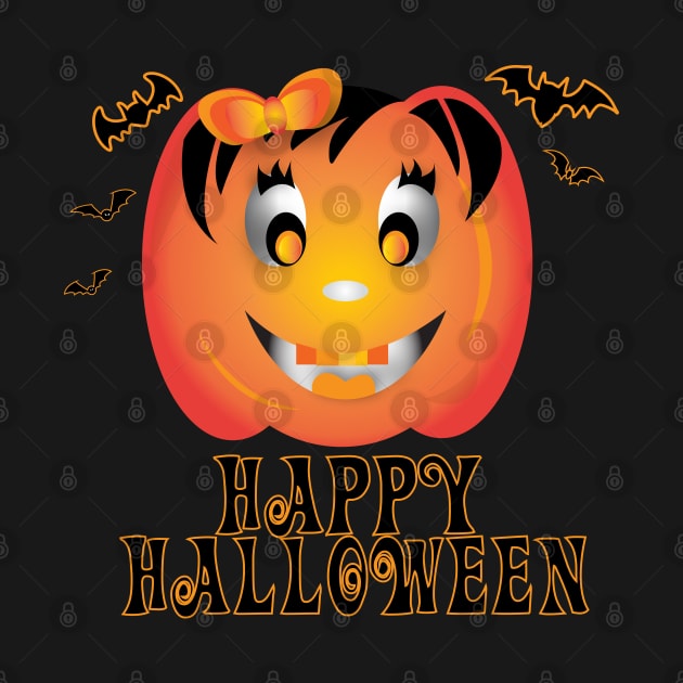 Cute Happy Halloween Pumpkin Girl by OriginalGraphicMarket