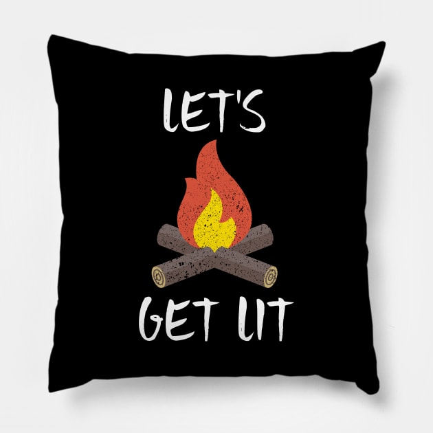 Let's Get Lit Campfire Camping Outdoors Campers Pillow by theperfectpresents