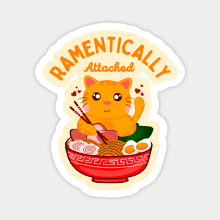 Ramentically Attached - Funny Kawaii Orange Cat Eating Ramen Noodles Magnet