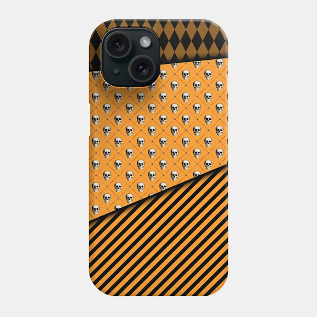 Black and Orange Halloween Stripes Skull and Argyle Phone Case by ChicagoBoho