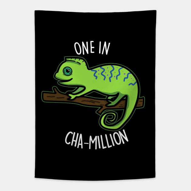 One In Cha-Million Cute Chameleon Pun Tapestry by punnybone