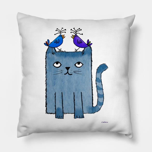 Bird Brain Kitty Pillow by ngiammarco