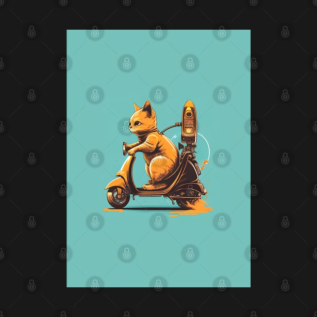 cat riding a scooter by artoriaa