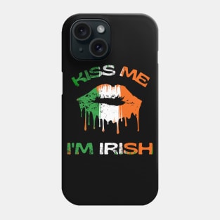 Kiss Me I'm Irish Vintage Painted Lips Retro St Patricks Day Ireland Flag Colours Shamrock Gift Phone Case