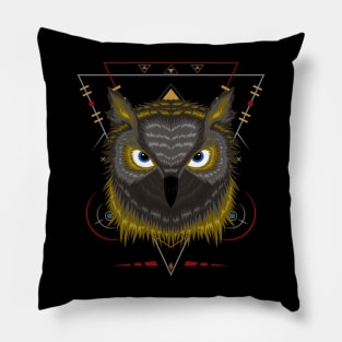 Owl Illustration with sacred symbol Pillow