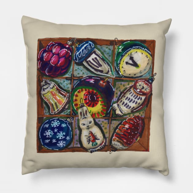 Christmas Decorations Pack Pillow by Mila-Ola_Art