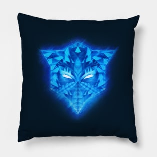 Sub Zero Transformers Wolf Mask - Low Poly Pattern in Deep Ice Blue Pillow