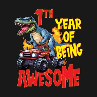 1st Year of Being Awesome 1yr Birthday Truck Dinosaur Boy Girl 1 Years Old T-Shirt