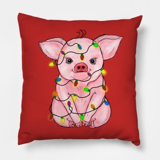 Cute Pig Christmas Lights Pillow