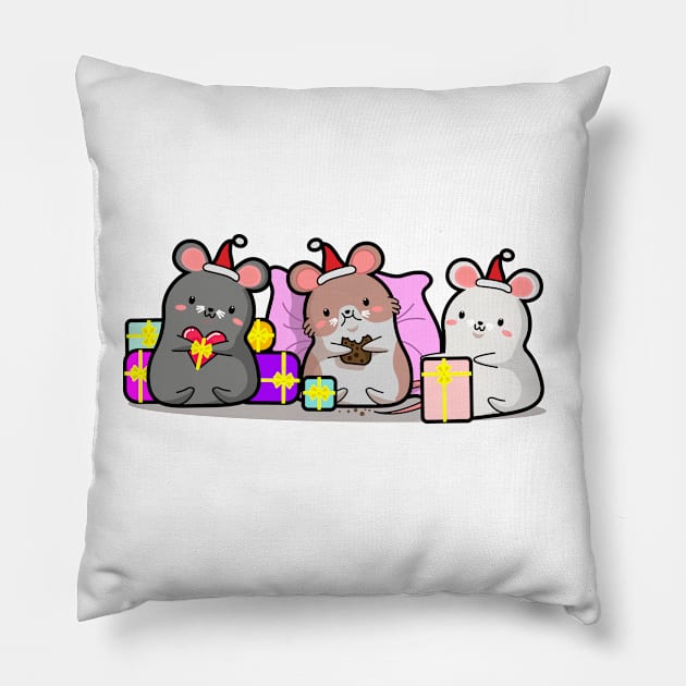 mouse with gifts, Christmas, new year, kawaii style. Pillow by SK1X