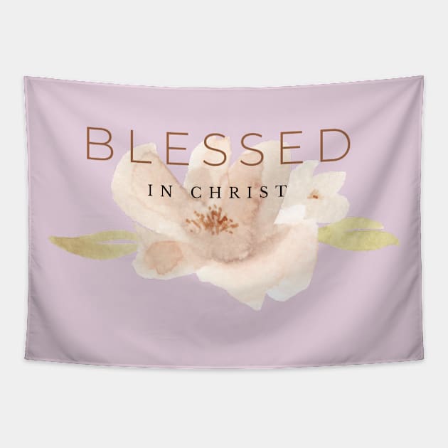 Watercolor floral Blessed in Christ Tapestry by Mission Bear