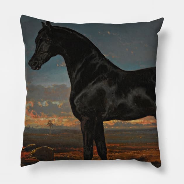 Cheval Noir Au Palmier by Alfred de Dreux Pillow by Classic Art Stall