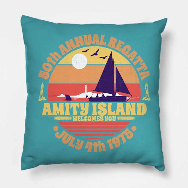 Amity Island 50th Annual Regatta July 4th 1975 Welcomes You Pillow by Joaddo