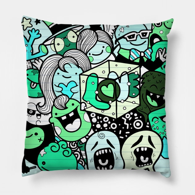 Little Green Monsters Pillow by Red Rov