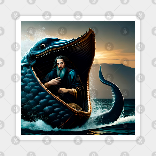 The prophet Jonah swallowed by a giant fish inside the whale Hebrew