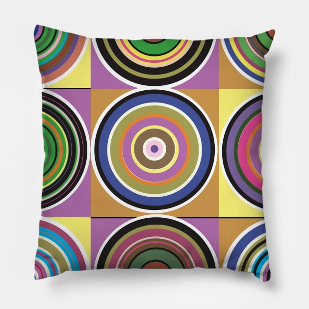 Colorful Circles inside Squares Pillow by Winks and Twinkles