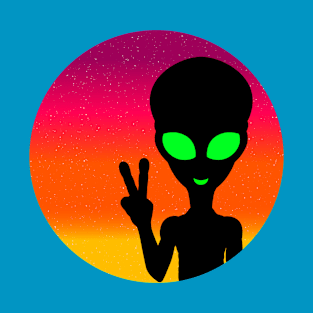 Colourful, Cute Design of an Alien Giving a Peace Sign T-Shirt