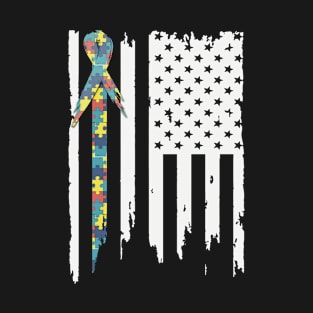 Autism awareness, american flag distressed T-Shirt