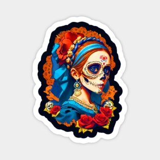 Sugar Skull Halloween. Girl with a Pearl Earring Magnet