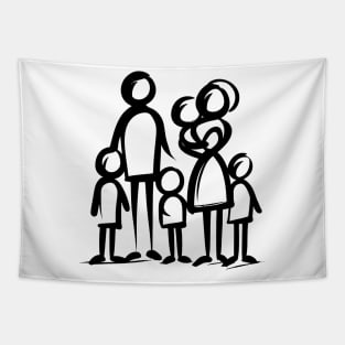 Stick figure family in black ink Tapestry