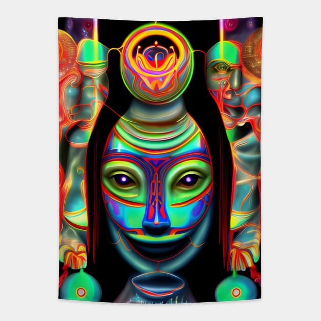 Techno-Shaman (18) - Trippy Psychedelic Art Tapestry by TheThirdEye