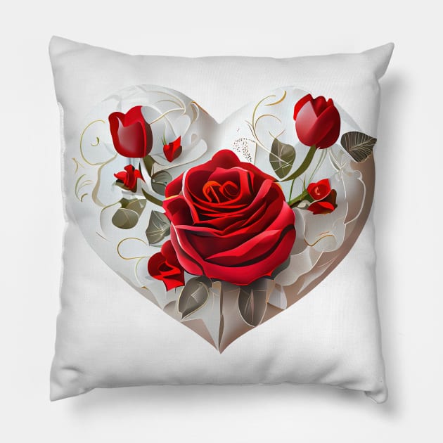 Royal Valentines Day Rose Bouquet Pillow by Vooble