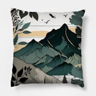 beautiful mountain view, vintage style Pillow