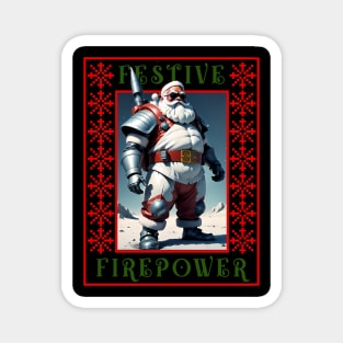 Cool Armed Santa. Ugly Christmas Sweater. Festive Firepower Magnet