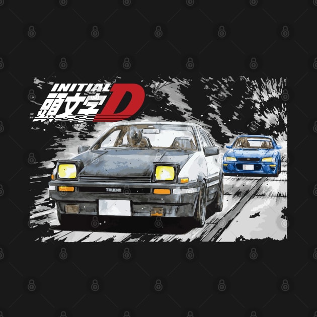 Initial D - Mountain Drift Racing Tandem Takumi Fujiwara AE86 vs Bunta Fujiwara GC8 STi Chase by cowtown_cowboy